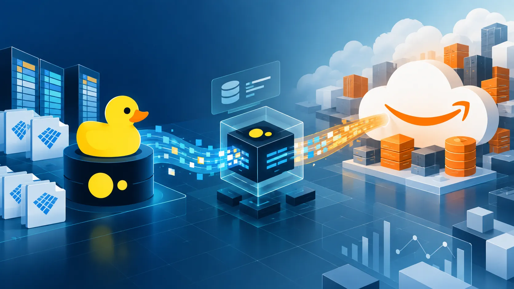 Ilustración de DuckDB conectado con la infraestructura de Amazon Web Services